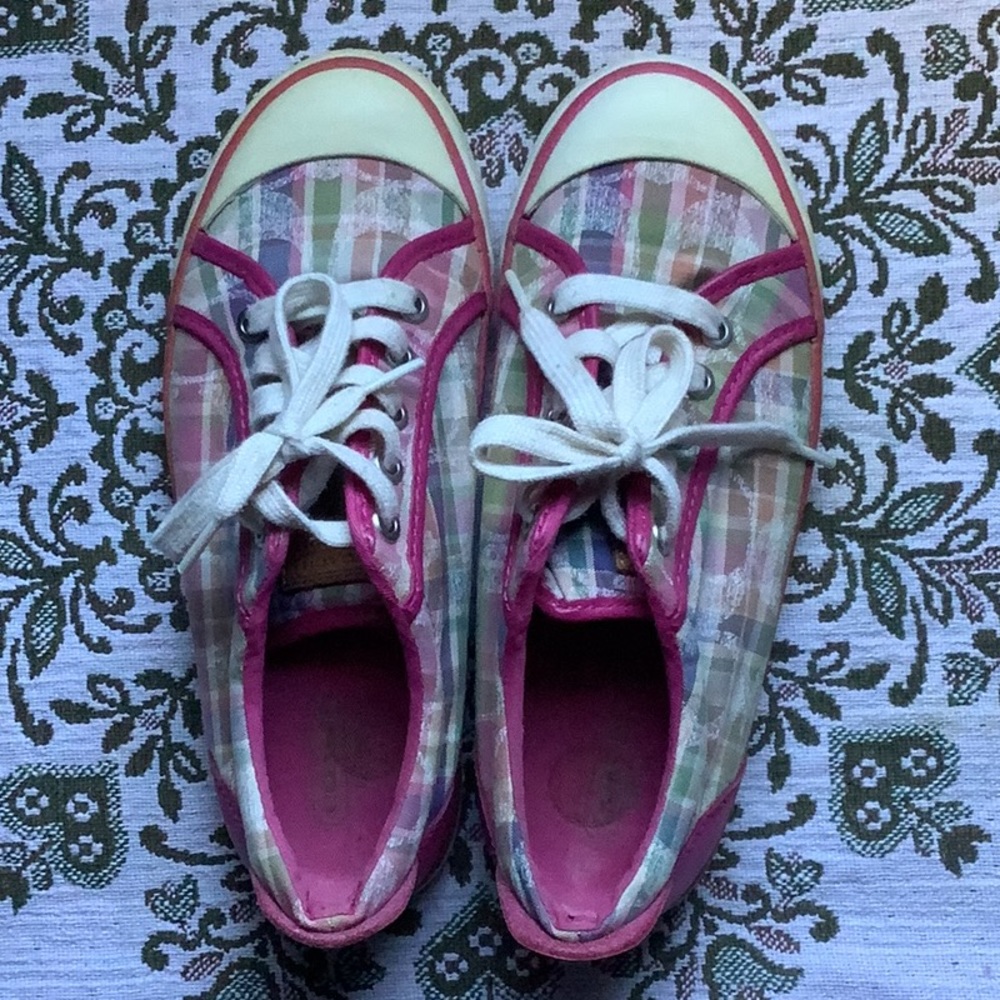 COACH Pin Barrett Poppy Beach Plaid Lace Up Sneakers Size 7B Spring Limited Ed